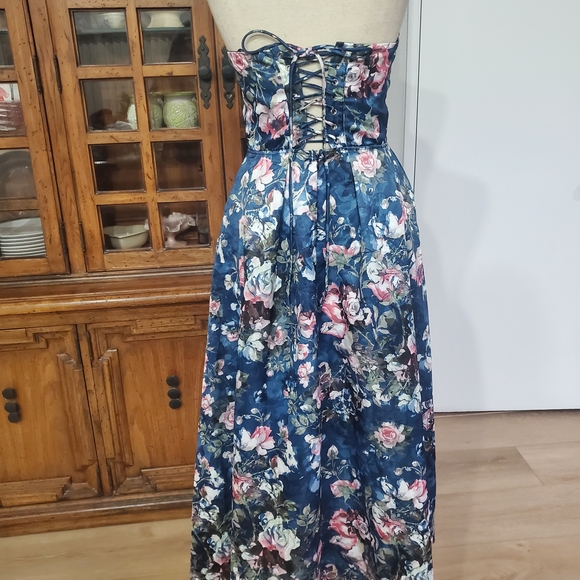 Petal & Pup Strapless Floral Dress in Navy and Blush - Picture 3 of 5